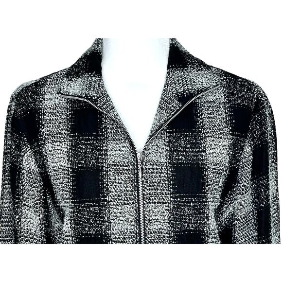 Randy Kemper Black White Plaid Tweed Zip Front Jacket Blazer - Picture 3 of 8